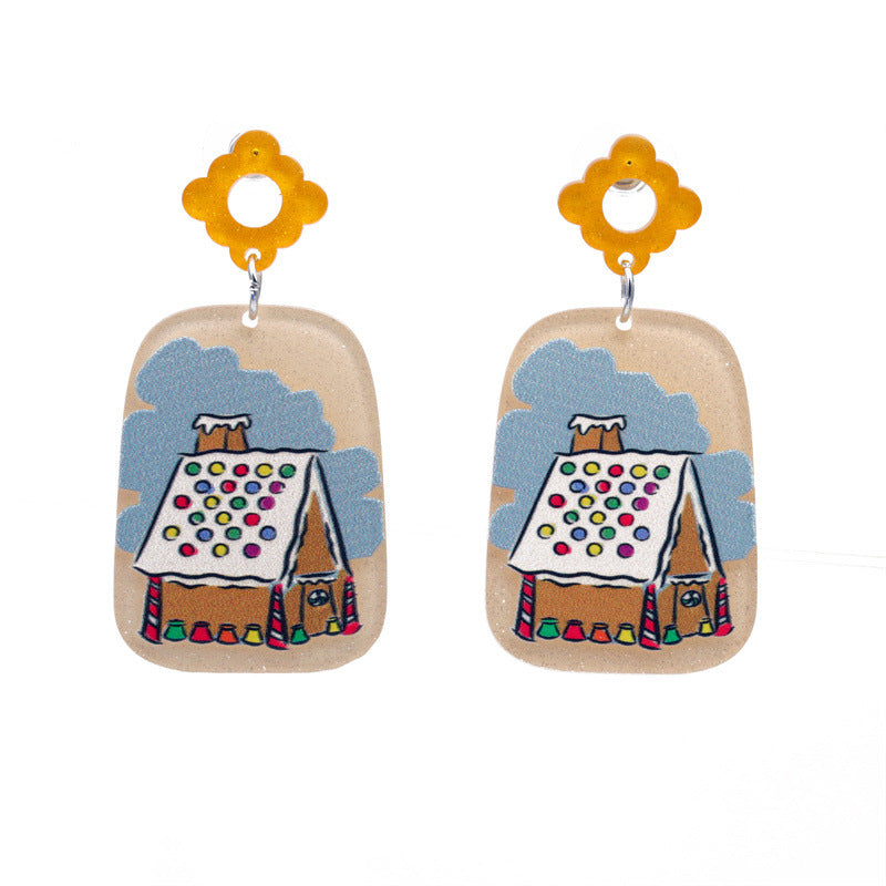 Venta al por mayor Pendientes De Acrílico De La Casa De La Navidad De La Navidad
